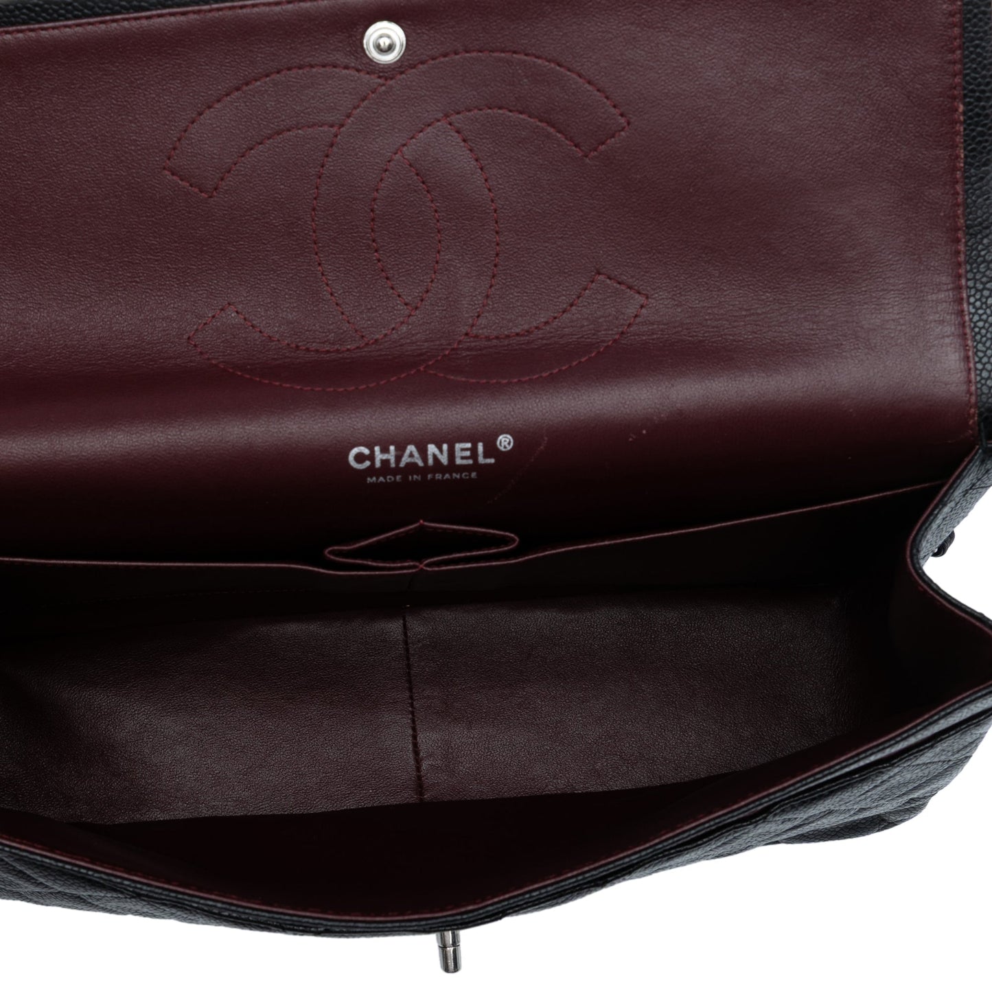 Chanel Classic Double Flap Jumbo in Pelle di Caviale Nera – Hardware Argento - Etoilux