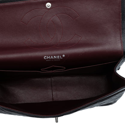 Chanel Classic Double Flap Jumbo in Pelle di Caviale Nera – Hardware Argento - Etoilux