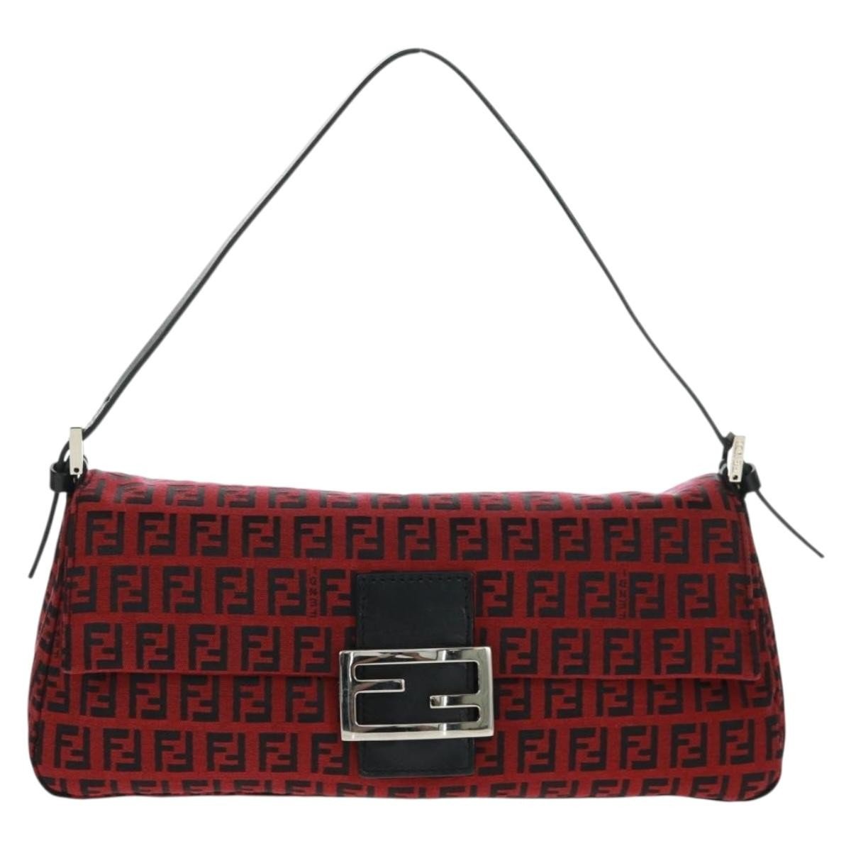 Fendi Mamma Baguette Zucchino Canvas Rosso/Nero – Misura Media - Etoilux