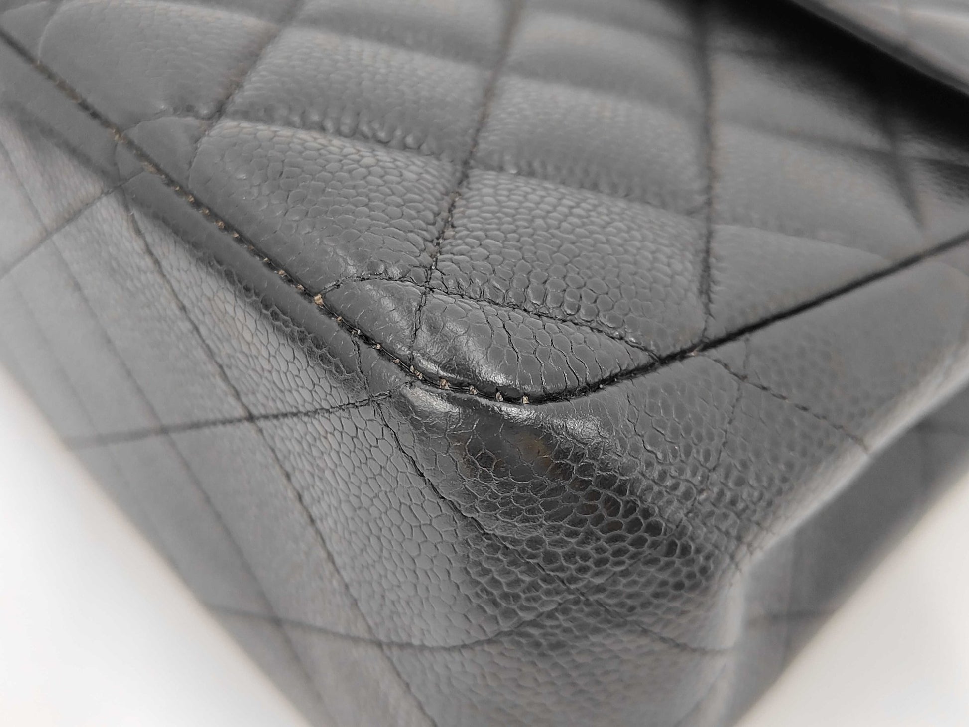 hanel Classic Flap Jumbo Single Flap — Pelle Caviar Nera, Hardware Silver — circa 2002–2003 · 30 cm - Etoilux
