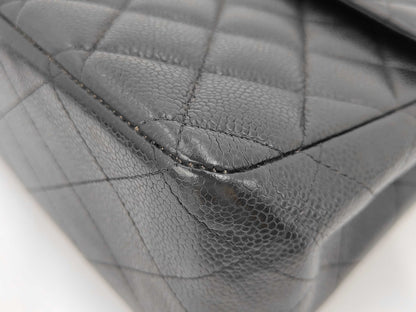 hanel Classic Flap Jumbo Single Flap — Pelle Caviar Nera, Hardware Silver — circa 2002–2003 · 30 cm - Etoilux