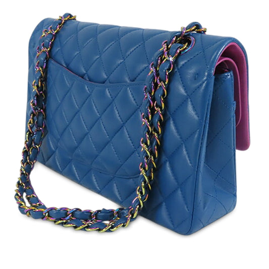 CHANEL Classic Double Flap Medium Lambskin Blue Rainbow Hardware - Etoilux