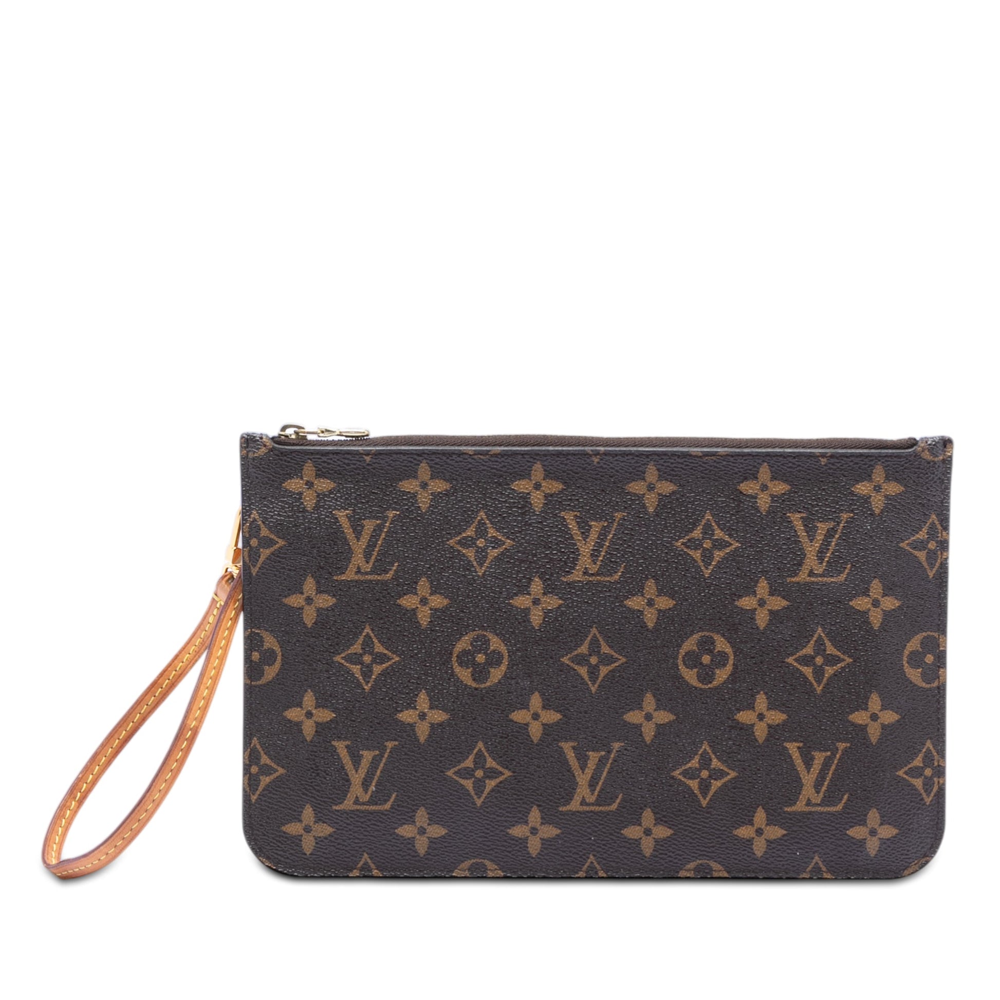 Louis Vuitton Neverfull Pochette interno fodera righe marrone con label Louis Vuitton Paris Made in France
