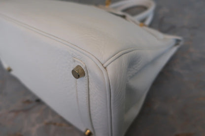 Hermès Birkin 30 Taurillon Clémence Blanc Hardware Dorato — 2008 - Etoilux