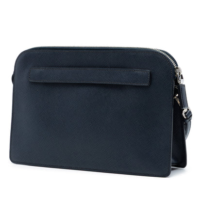 Prada Pochette Saffiano Blu Navy con Polsino – 26,5 cm - Etoilux