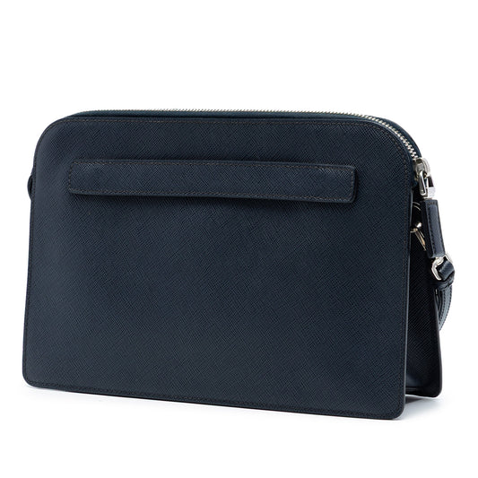 Prada Pochette Saffiano Blu Navy con Polsino – 26,5 cm - Etoilux