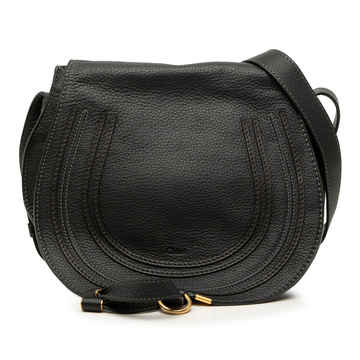 Borsa tracolla Chloé Marcie nera in pelle di vitello vista frontale.