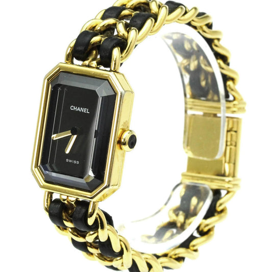 Chanel Première M 1987 oro e pelle nera vista laterale