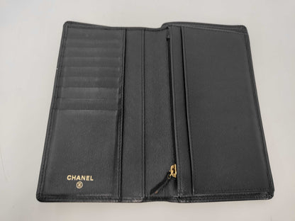 Chanel Portafoglio Long Bifold CC Logo Caviar Nero – 19 cm - Etoilux