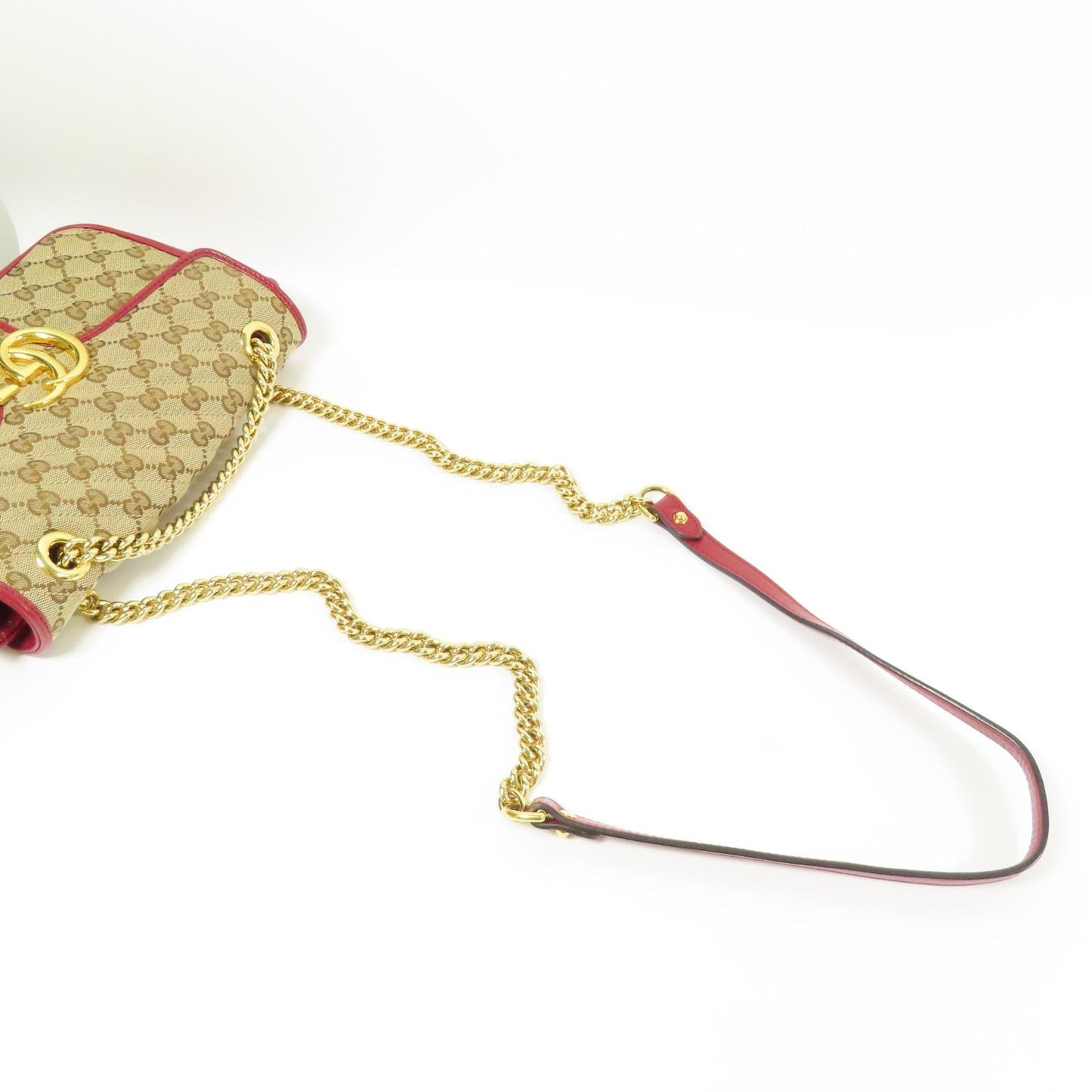Gucci GG Marmont Small Shoulder Bag – Canvas GG Beige/Rosso con Tracolla a Catena Dorata – 25 cm - Etoilux