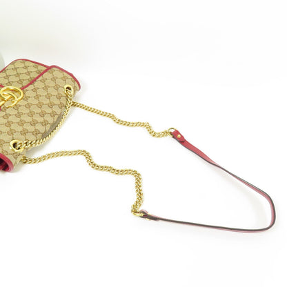 Gucci GG Marmont Small Shoulder Bag – Canvas GG Beige/Rosso con Tracolla a Catena Dorata – 25 cm - Etoilux
