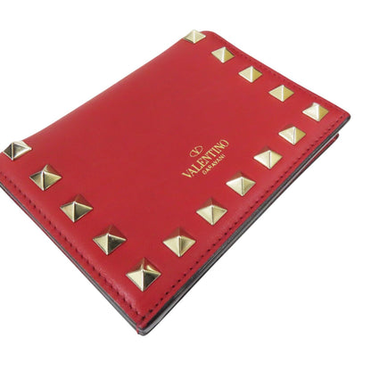 Valentino Garavani Rockstud Portafoglio Bifold Pelle Vitello Rosso Hardware Oro - Etoilux