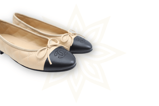Chanel Ballerine Classiche Beige & Nero in Pelle Trapuntata Taglia: 38C – Made in Italy - Etoilux