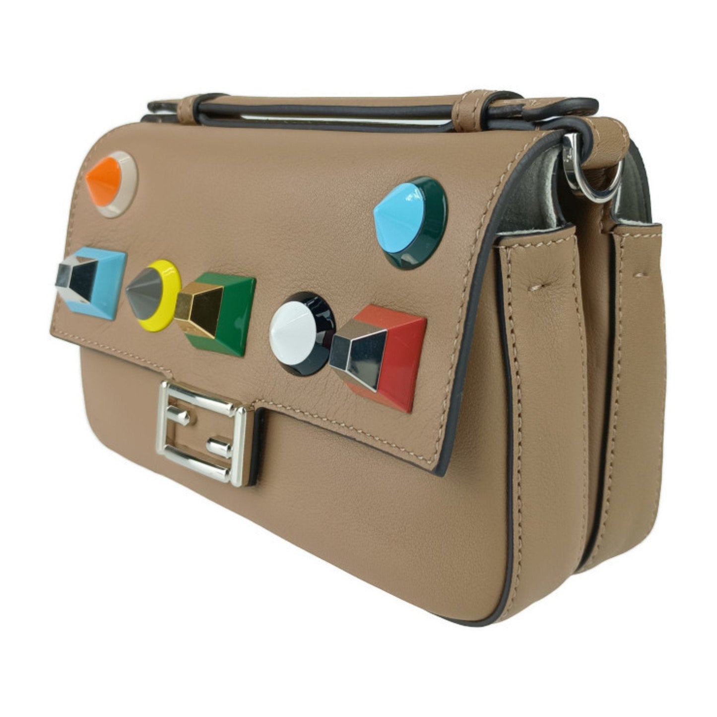 Fendi Nano Baguette Charm Pelle Beige Borchie Multicolor – 18 cm - Etoilux