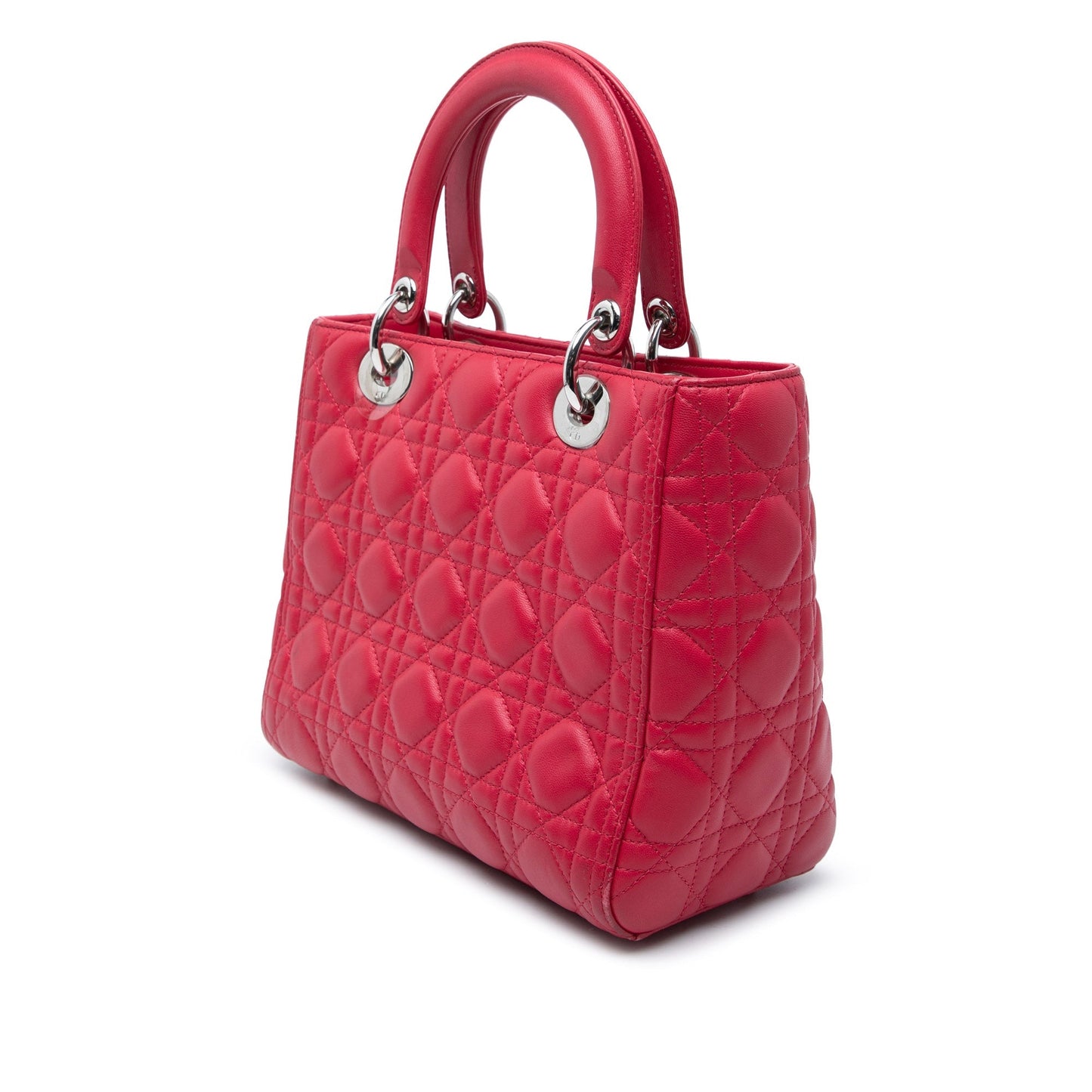 Christian Dior Lady Dior Medium Pelle di Agnello Rossa Hardware Argento — 23,5 cm - Etoilux