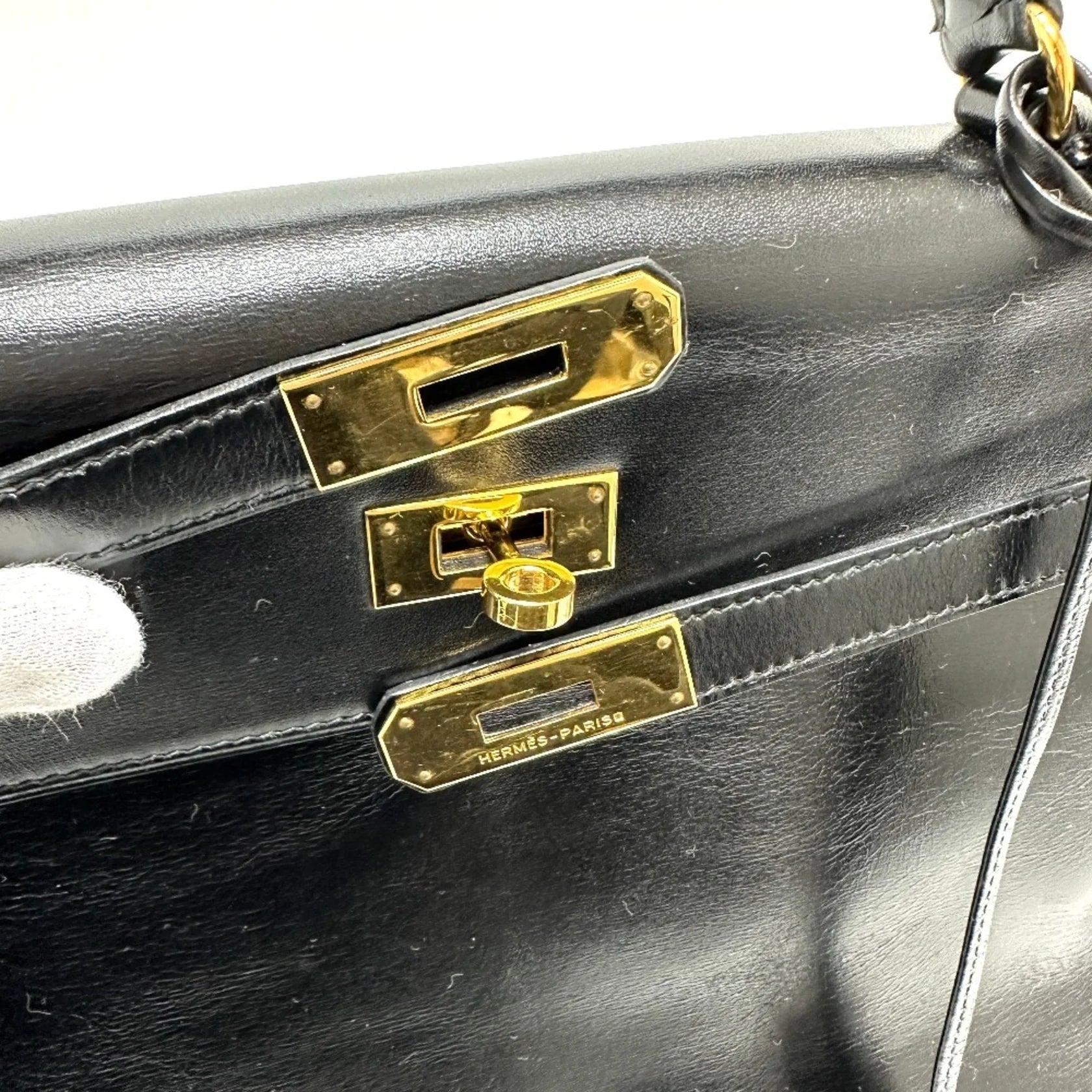 HERMES Kelly 35 con marchio S, borsa tote, borsa a mano con impunture, pelle di vitello box, da donna, nera - Etoilux