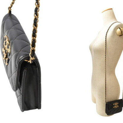 Chanel Wallet on Chain in pelle nera con catena dorata intrecciata – Ref. 31409975 - Etoilux