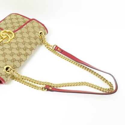 Gucci GG Marmont Small Shoulder Bag – Canvas GG Beige/Rosso con Tracolla a Catena Dorata – 25 cm - Etoilux