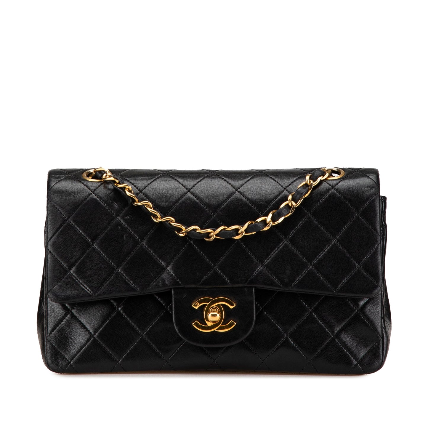 Borsa Chanel Classic Double Flap Small nera in pelle di agnello, vintage 1989–1991.