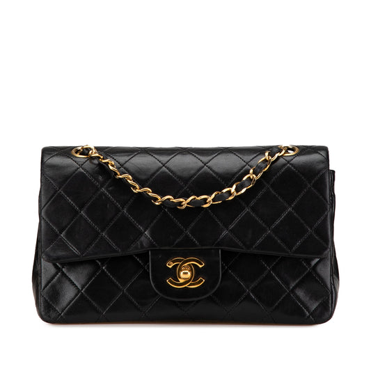 Borsa Chanel Classic Double Flap Small nera in pelle di agnello, vintage 1989–1991.
