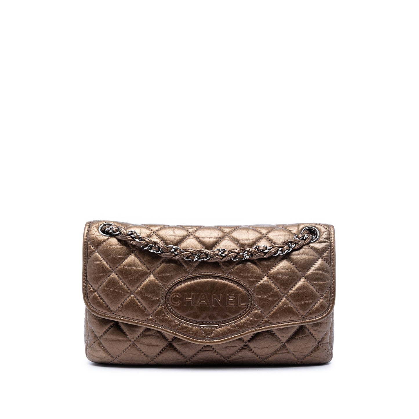 Chanel Flap Bag Pelle Metallizzata Bronzo Logo Ovale 2005/2006 | Etoilux
