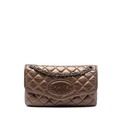 Chanel Flap Bag Pelle Metallizzata Bronzo Logo Ovale 2005/2006 | Etoilux