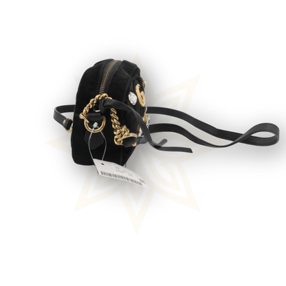 Gucci – GG Marmont Flap Bag in velluto matelassé con cristalli (misura media) - Etoilux