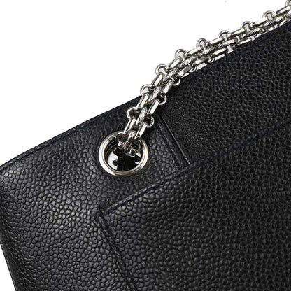 Chanel Mademoiselle Chain Shopping Bag Caviar Nero Hardware Argento – 28 cm - Etoilux
