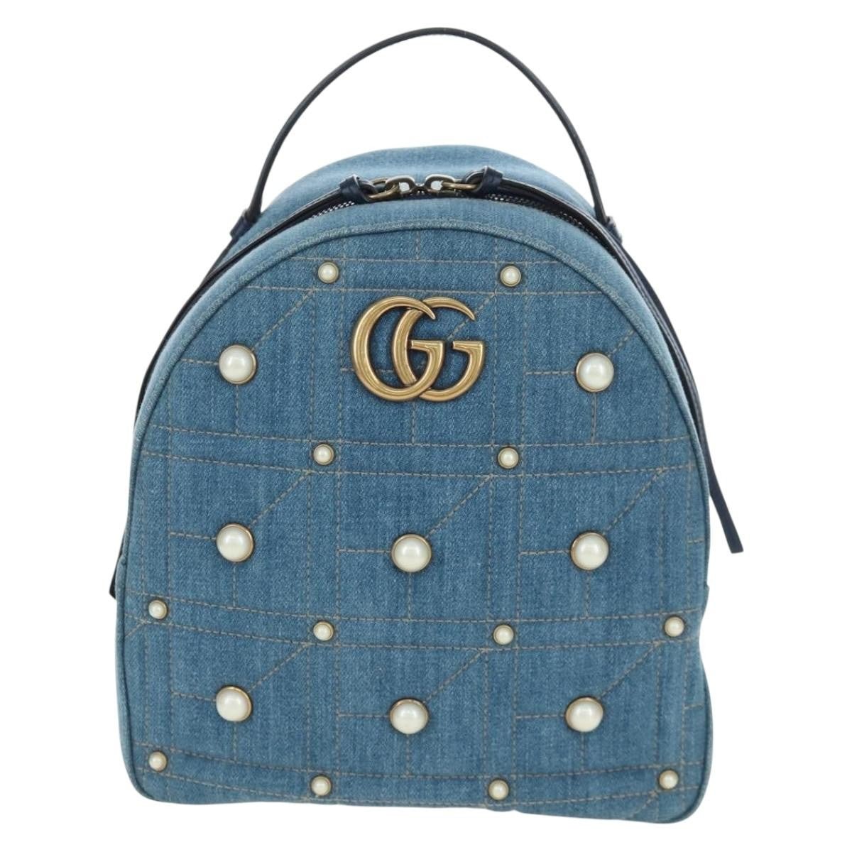 Gucci Zaino GG Marmont Pearly Small Denim Matelassé Blu – 24 cm - Etoilux