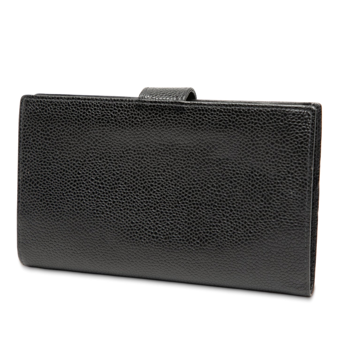 Chanel – Portafoglio lungo francese bifold CC in pelle Caviar nera - Etoilux
