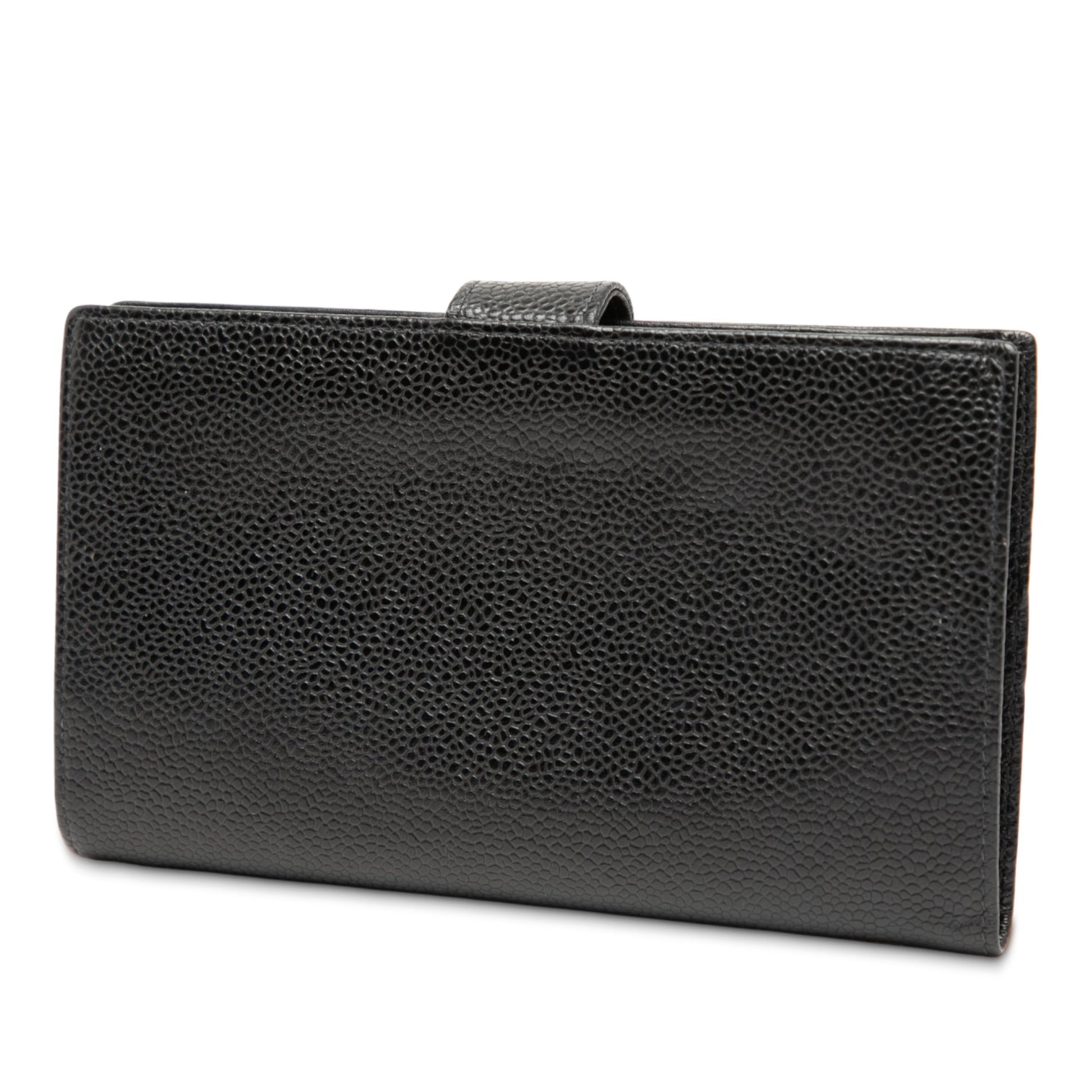 Chanel – Portafoglio lungo francese bifold CC in pelle Caviar nera - Etoilux