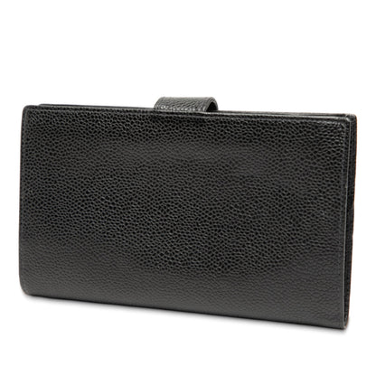 Chanel – Portafoglio lungo francese bifold CC in pelle Caviar nera - Etoilux
