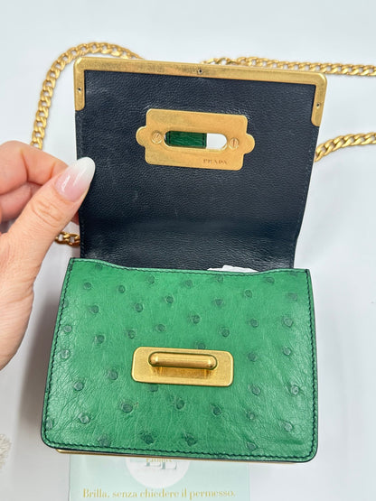 Prada Bandoliera 1BH058 Struzzo + City Verde + Nero – Hardware Oro – Full Set - Etoilux