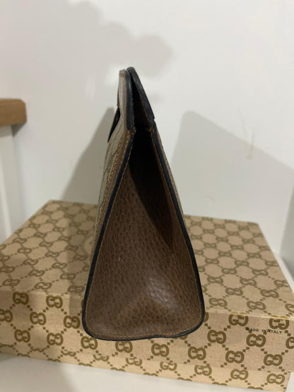 Gucci Clutch Vintage Monogram Canvas con Finiture in Pelle – Brown/Beige - Etoilux