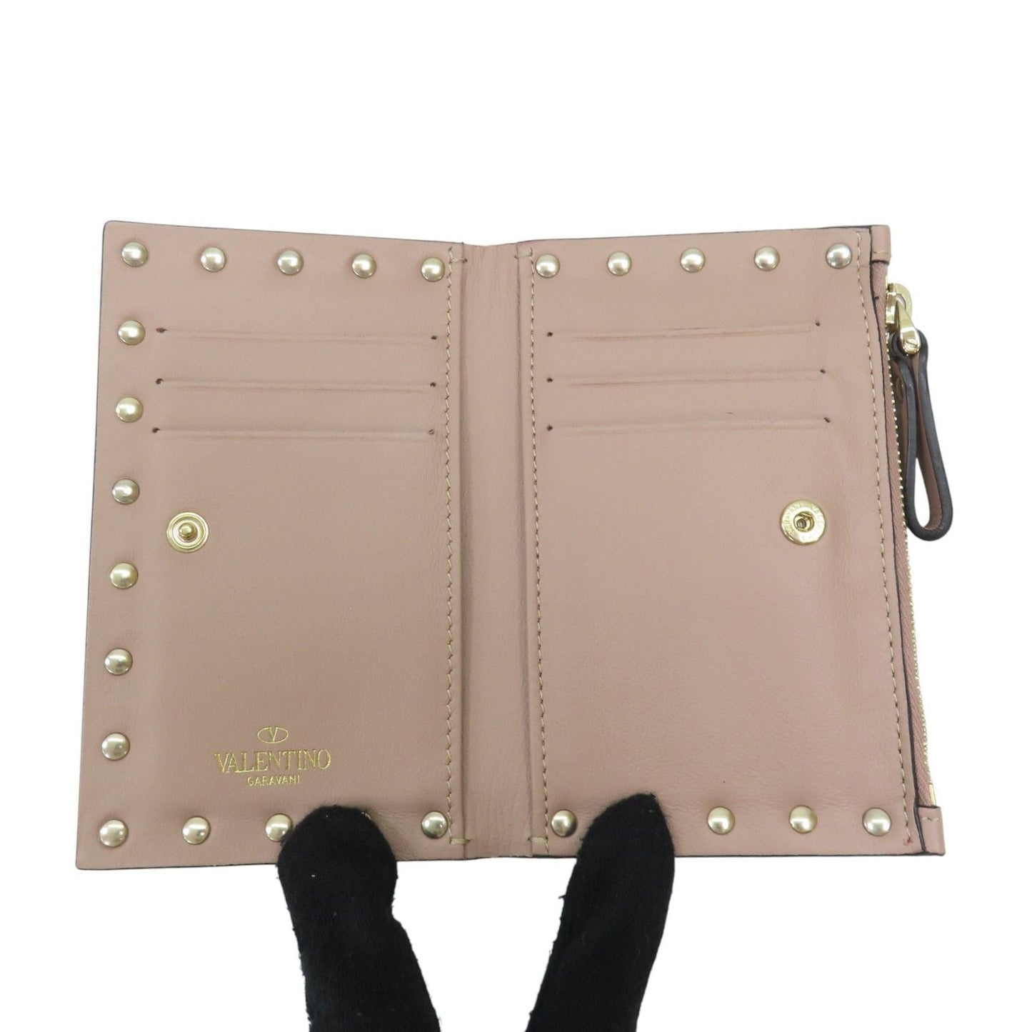 Valentino Garavani Rockstud Compact Wallet Pelle di Vitello Rosa Cipria - Etoilux