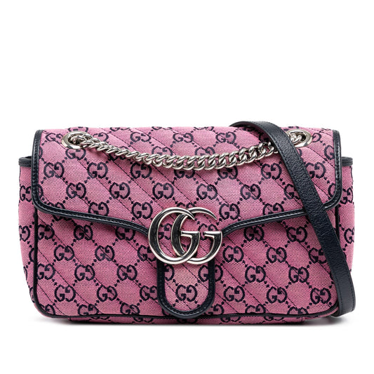 Gucci GG Marmont Shoulder Bag in tela GG rosa con finiture in pelle - Etoilux
