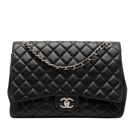 Chanel Classic Maxi Double Flap Caviar Nera 2010–2011 – 33 cm - Etoilux