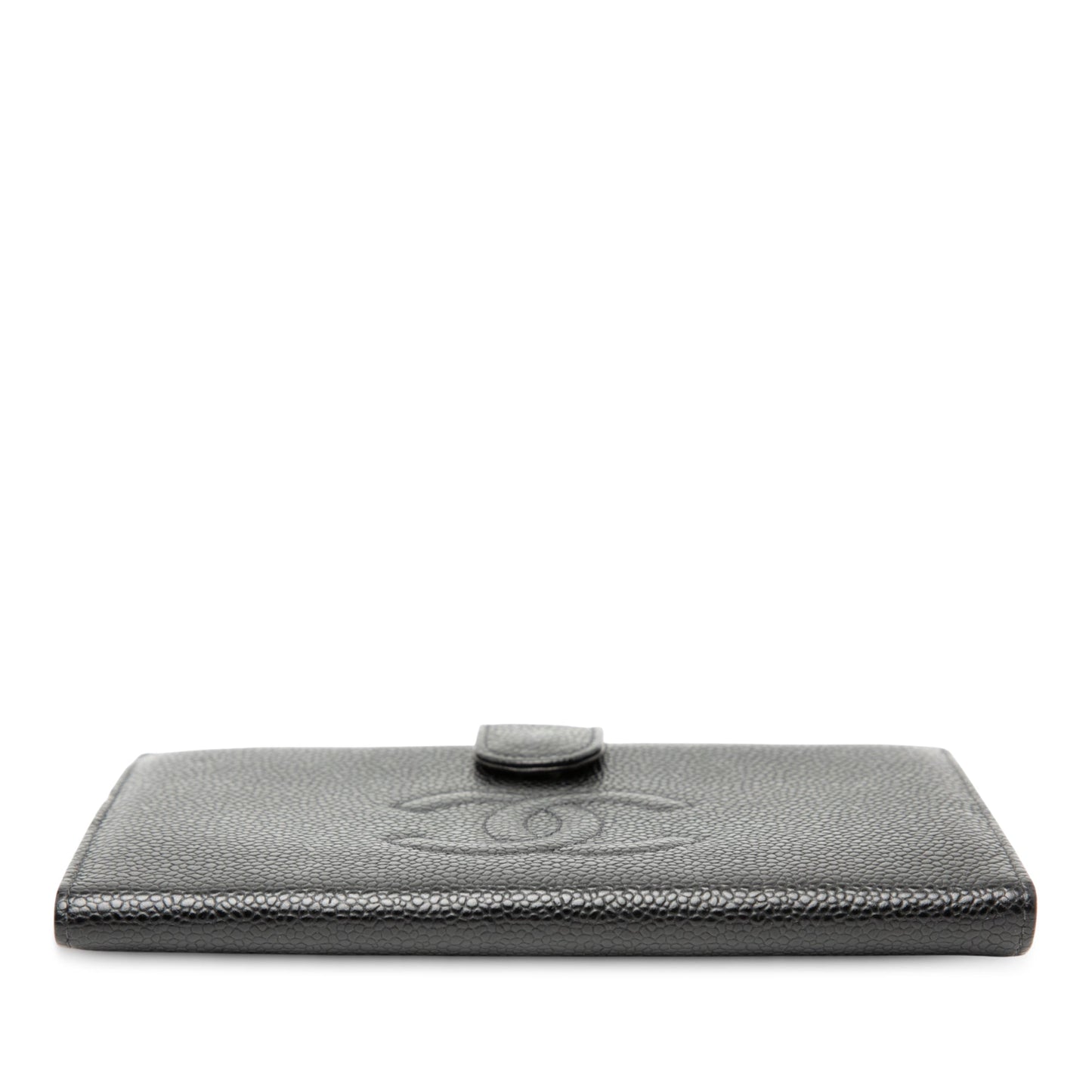 Chanel – Portafoglio lungo francese bifold CC in pelle Caviar nera - Etoilux