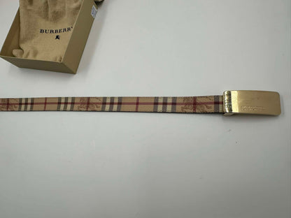Burberry Cintura Plaque Buckle Haymarket Check Tela Rivestita Beige – Size 40/100 - Etoilux
