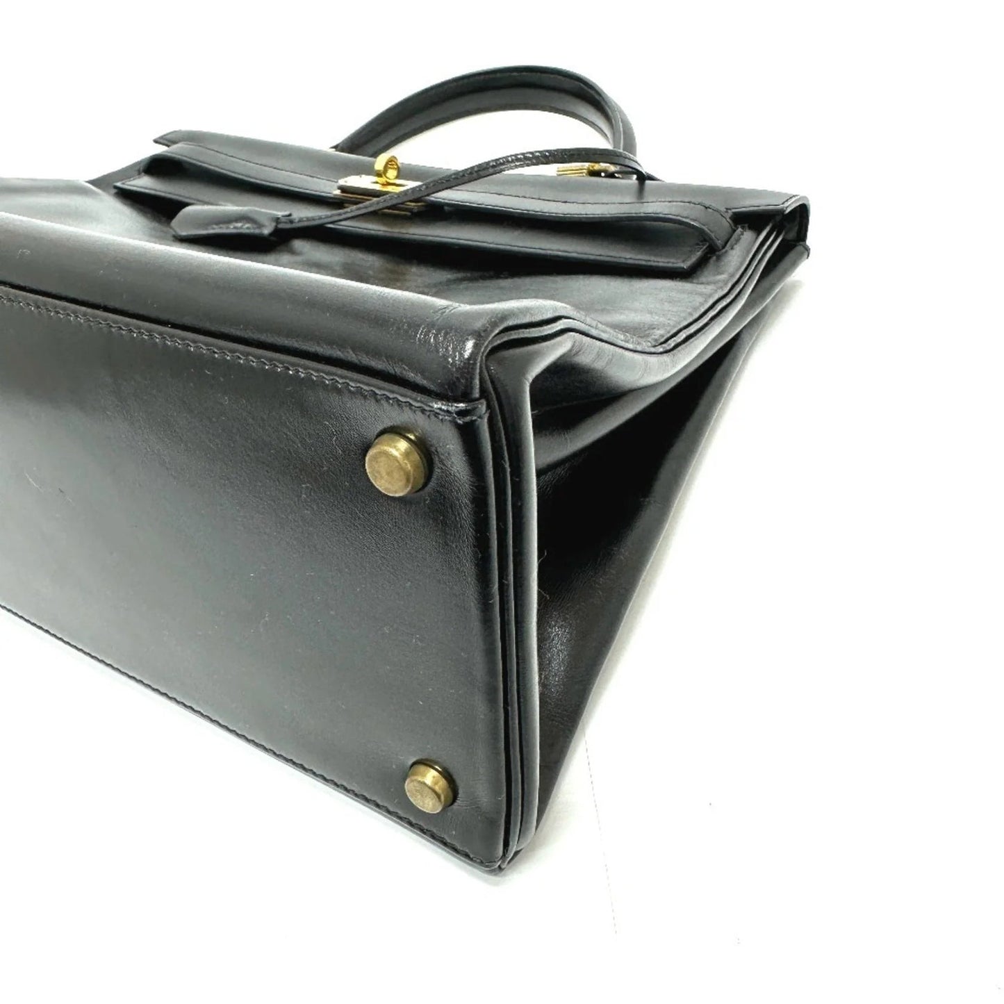 HERMES Kelly 35 con marchio S, borsa tote, borsa a mano con impunture, pelle di vitello box, da donna, nera - Etoilux
