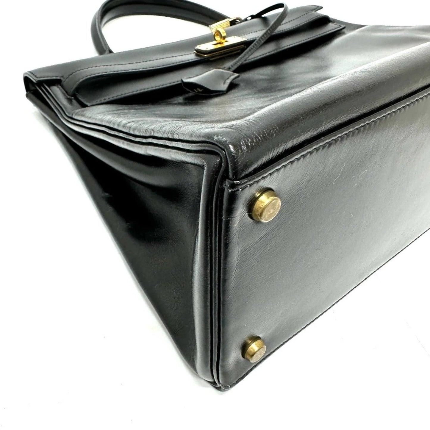 HERMES Kelly 35 con marchio S, borsa tote, borsa a mano con impunture, pelle di vitello box, da donna, nera - Etoilux