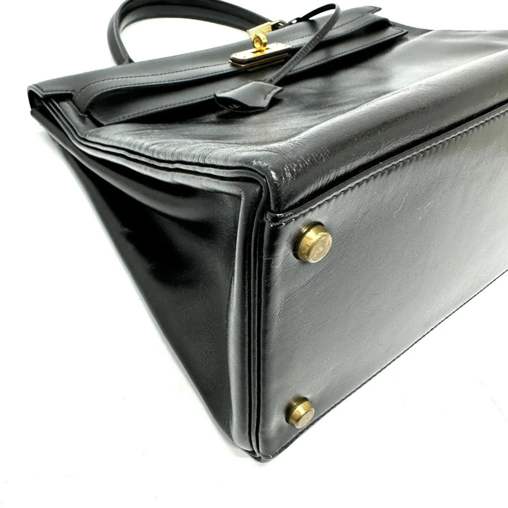HERMES Kelly 35 con marchio S, borsa tote, borsa a mano con impunture, pelle di vitello box, da donna, nera - Etoilux