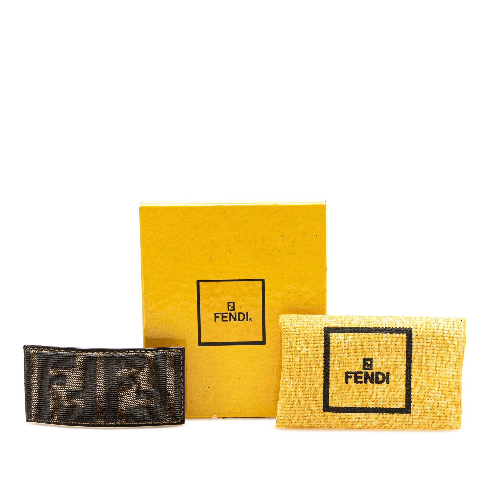 Fendi – Fermaglio per capelli FF Canvas – Marrone e Oro – Anni 2000 - Etoilux