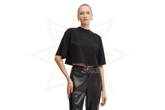 T-shirt Pinko cropped con logo tono su tono – Nuova da boutique - Etoilux