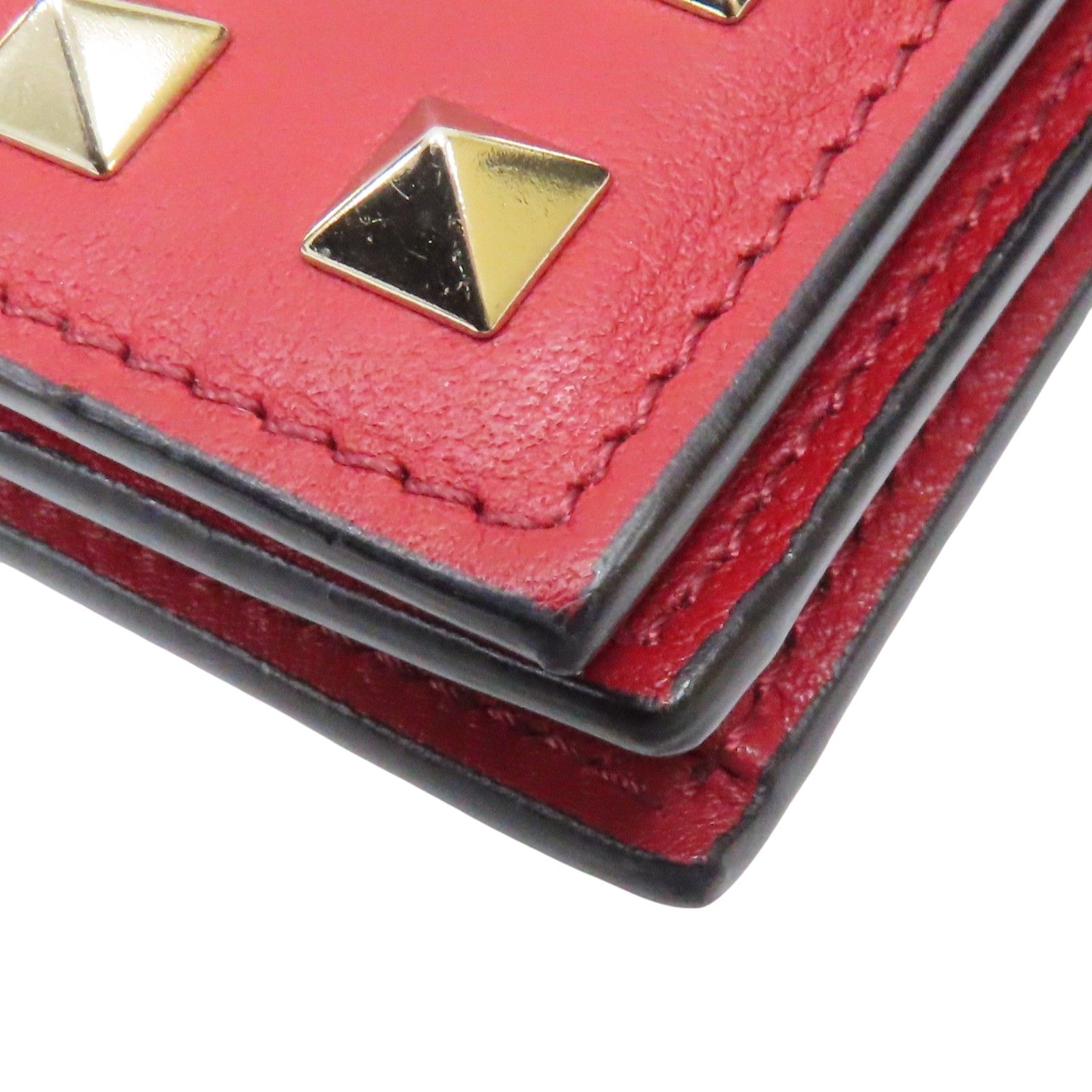 Valentino Garavani Rockstud Portafoglio Bifold Pelle Vitello Rosso Hardware Oro - Etoilux