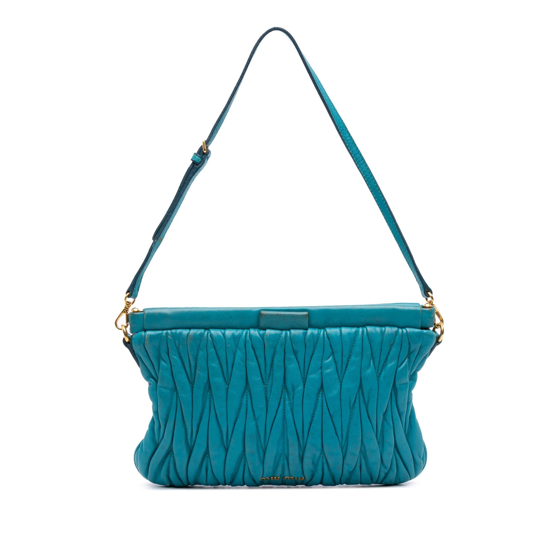 Miu Miu Matelassé Shoulder Bag blu pelle trapuntata
