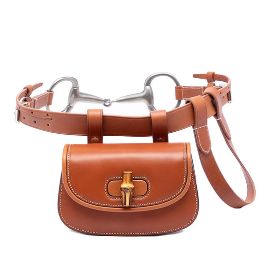 Gucci Bamboo 1947 Belt Bag Pelle di Vitello Marrone con Cintura Horsebit — Mini - Etoilux