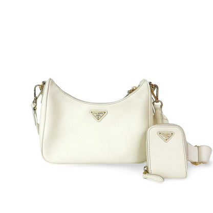 Prada Re - Edition 2005 Saffiano Bianco Latte Hardware Dorato – 23 cm - Etoilux
