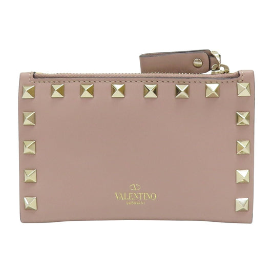 Valentino Garavani Rockstud portafoglio compatto rosa cipria hardware oro — fronte