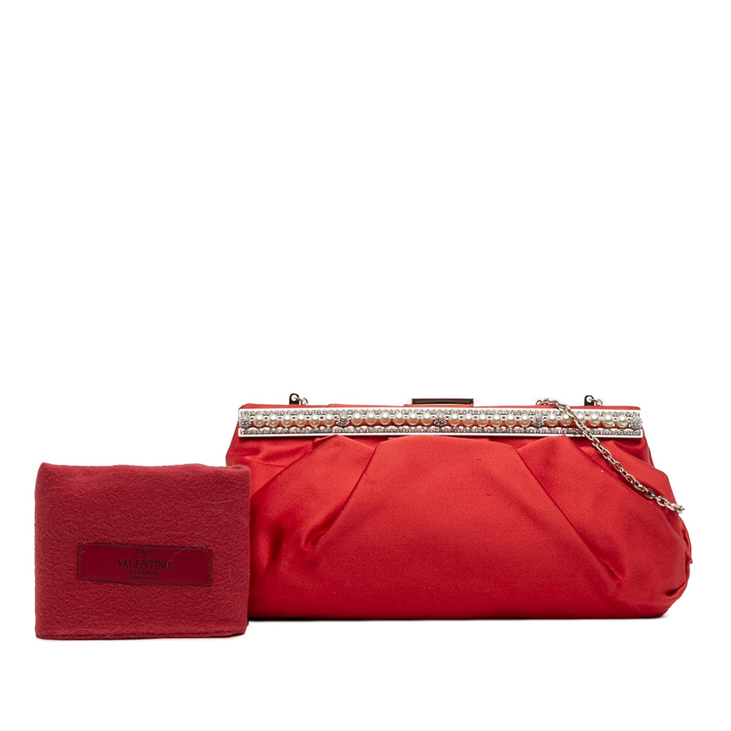 Valentino Garavani Pochette in Raso Rosso – Cornice Perle e Cristalli | Con Sacchetto - Etoilux